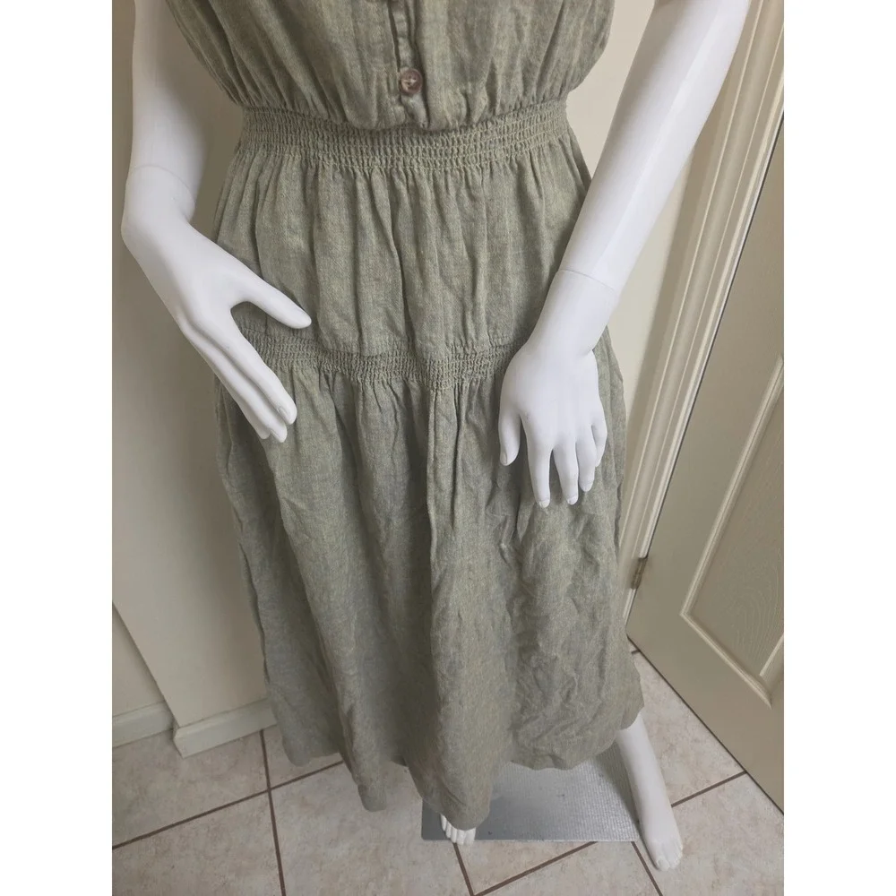 Urban Outfitters Green Linen Cotton Smocked Midi Dress OB1498159 Womens s nwt